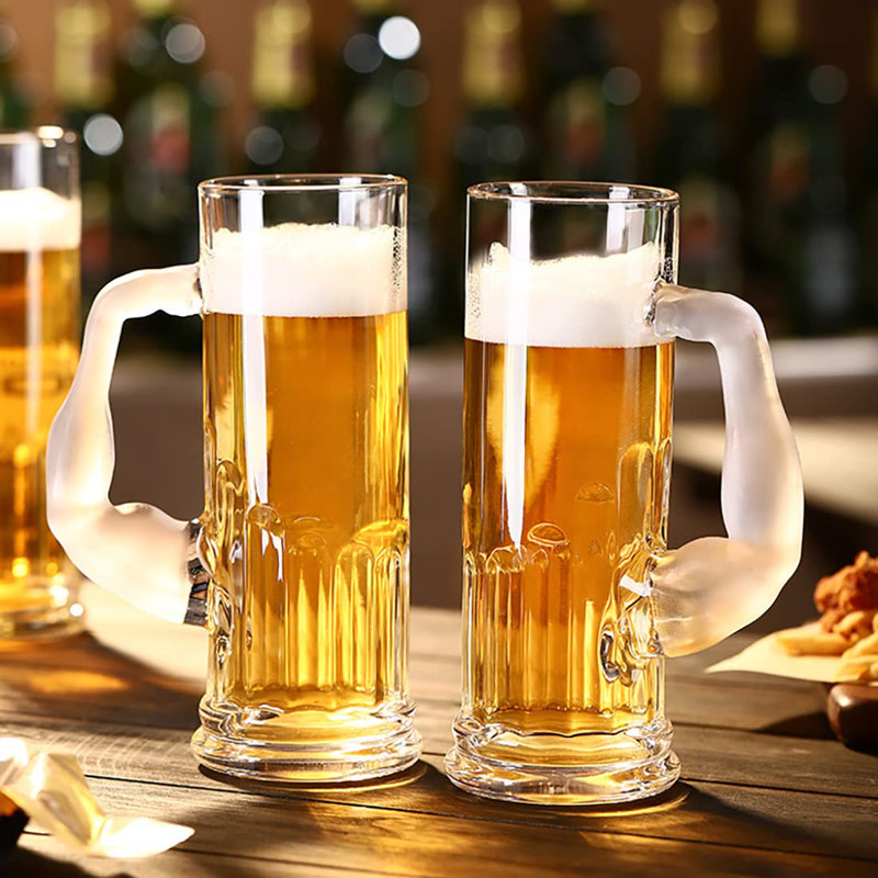 Orren Ellis Heavy Beer Mugs 20Oz Glass Mugs With Handle Beer Glasses For Freezer Beer Drinking Glasses Funny Shape Stein For Bar Alcohol Beverages Large Wayfair